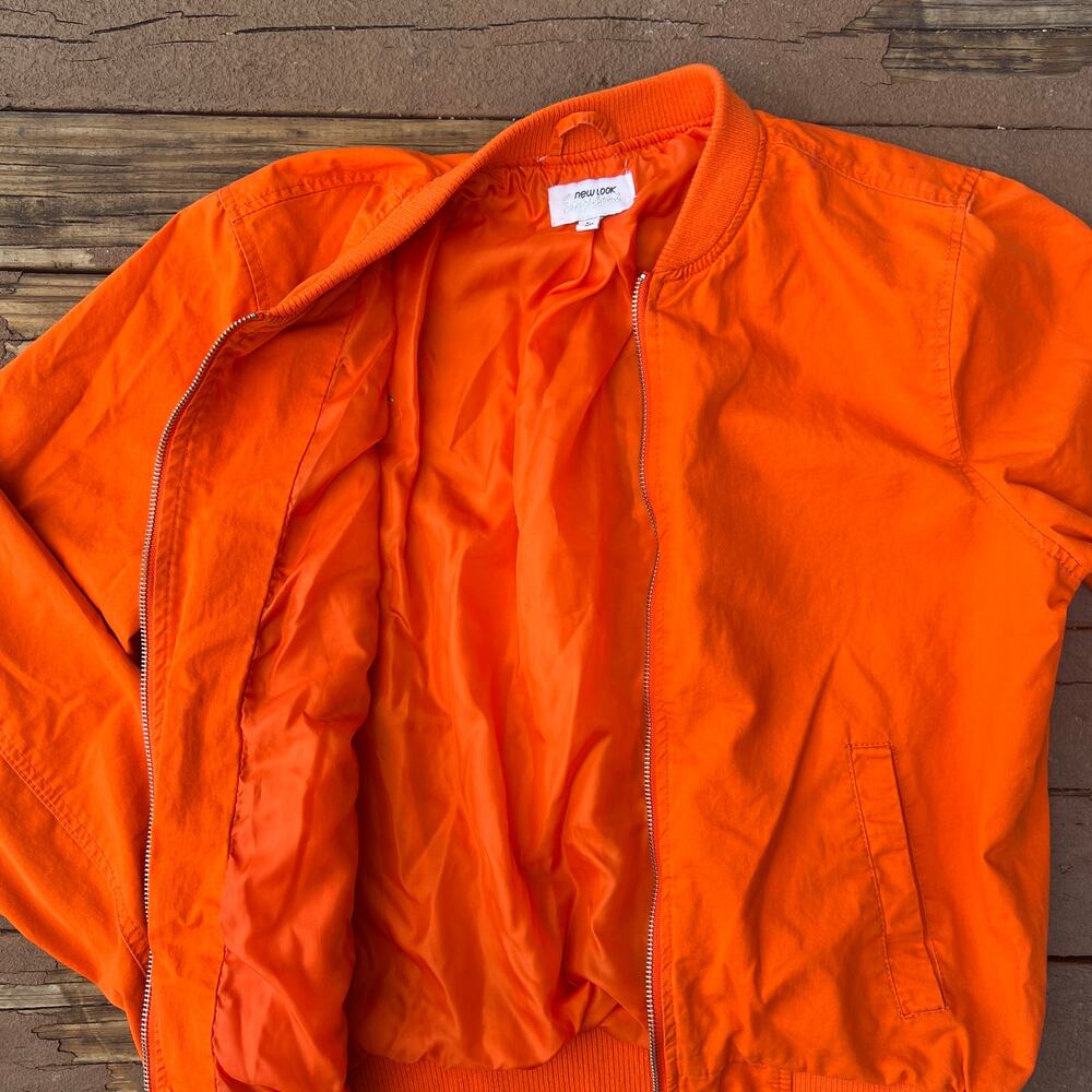 New Look Bright Orange Bomber Womens Jacket Size L Lightweight Zip Up - Picture 3 of 6